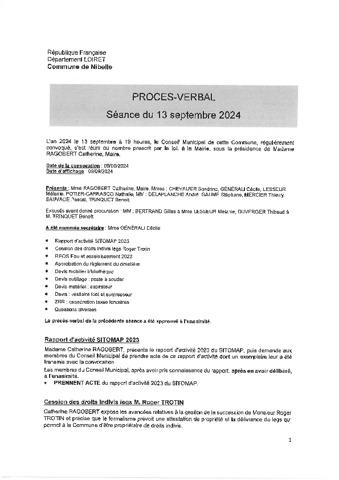 Procès-verbal du Conseil municipal du 13 septembre 2024